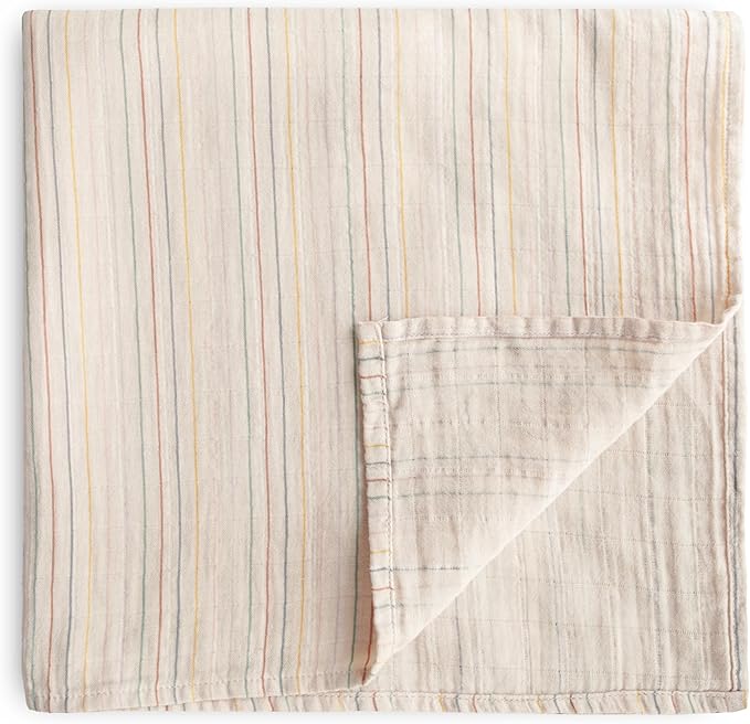 mushie Muslin Baby Swaddle Blanket | 100% Organic Cotton (Retro Stripe)