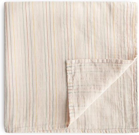 mushie Muslin Baby Swaddle Blanket | 100% Organic Cotton (Retro Stripe)