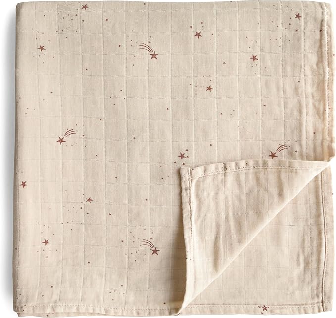 mushie Muslin Baby Swaddle Blanket | 100% Organic Cotton (Falling Stars)