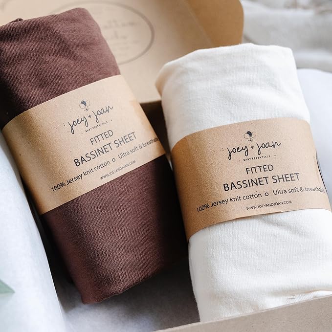 Bedside Sleeper Bassinet Sheets 35x20 Compatible with MiClassic, Milliard Bassinet and Large Bedside Sleepers – Snuggly Soft 100% Jersey Cotton – Cream + Brown – 2 Pack