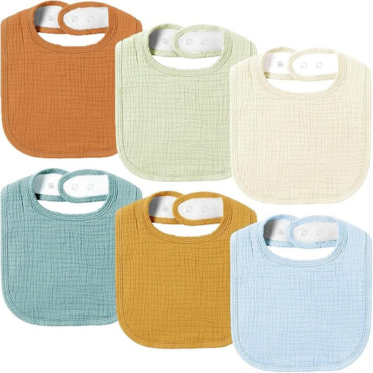 AMAWMW Muslin Baby Bibs for Unisex Boys Girls 6Pack Baby Bandana Drool Bibs Adjustable Newborn Bib for Drooling & Teething