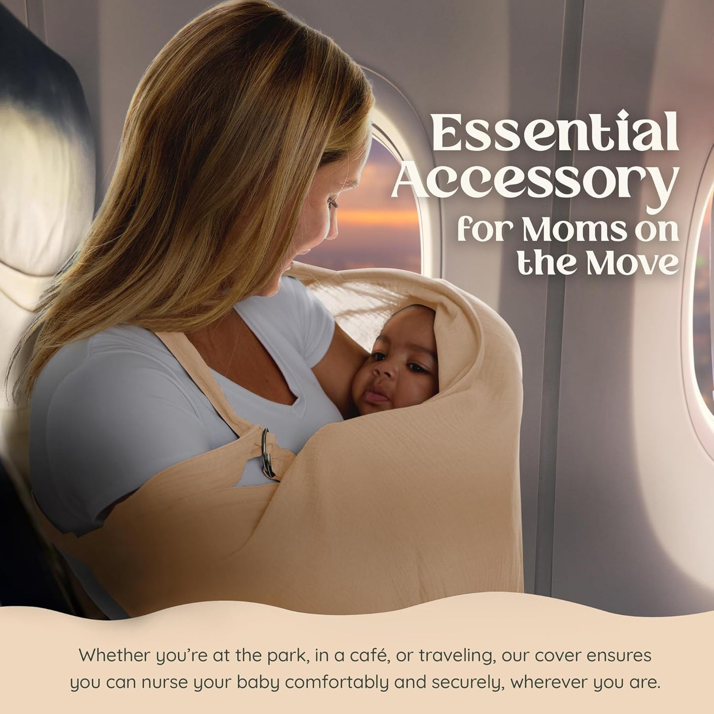 Muslin Nursing Cover Up for Breastfeeding - Breast Feeding Covers for Women | Breathable 100% Muslin Cotton Breastfeeding Cover with Arch-line and Adjustable Straps| Breastfeeding Essentials (Beige)