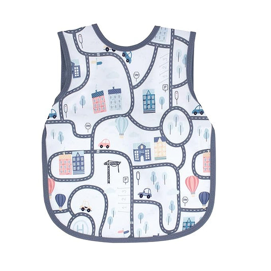 BapronBaby Tiny Town Bapron - No Neck Tie Safer Bib for Baby & Toddler - Soft Waterproof Stain Resistant - Machine Washable - Sz Baby/Toddler 6m-3T