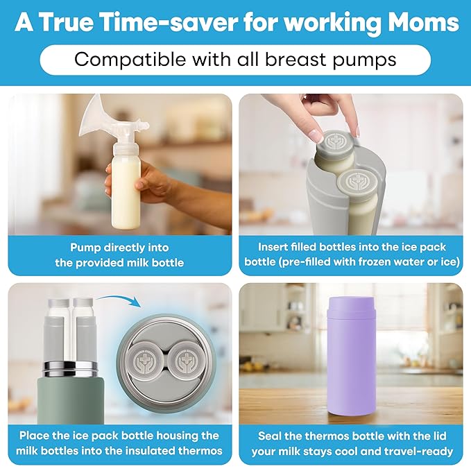 Portable Breast Milk Cooler Bottle: 30H Cooling Time, 2 x 150ml/5Oz, Durable BPA-Free Breastmilk Storage Bottles, Breastmilk Cooler, Travel Breastfeeding Milk Chiller for Baby