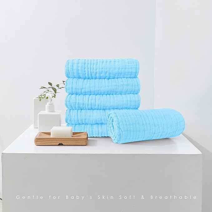 Muslin Burp Cloths 100% Cotton Large 20''x10'' Extra Soft and Absorbent Baby Wash Cloths Spit Up Rags - Baby Burping Cloth for Boys Girls Items(12 Pack Aquamarine)