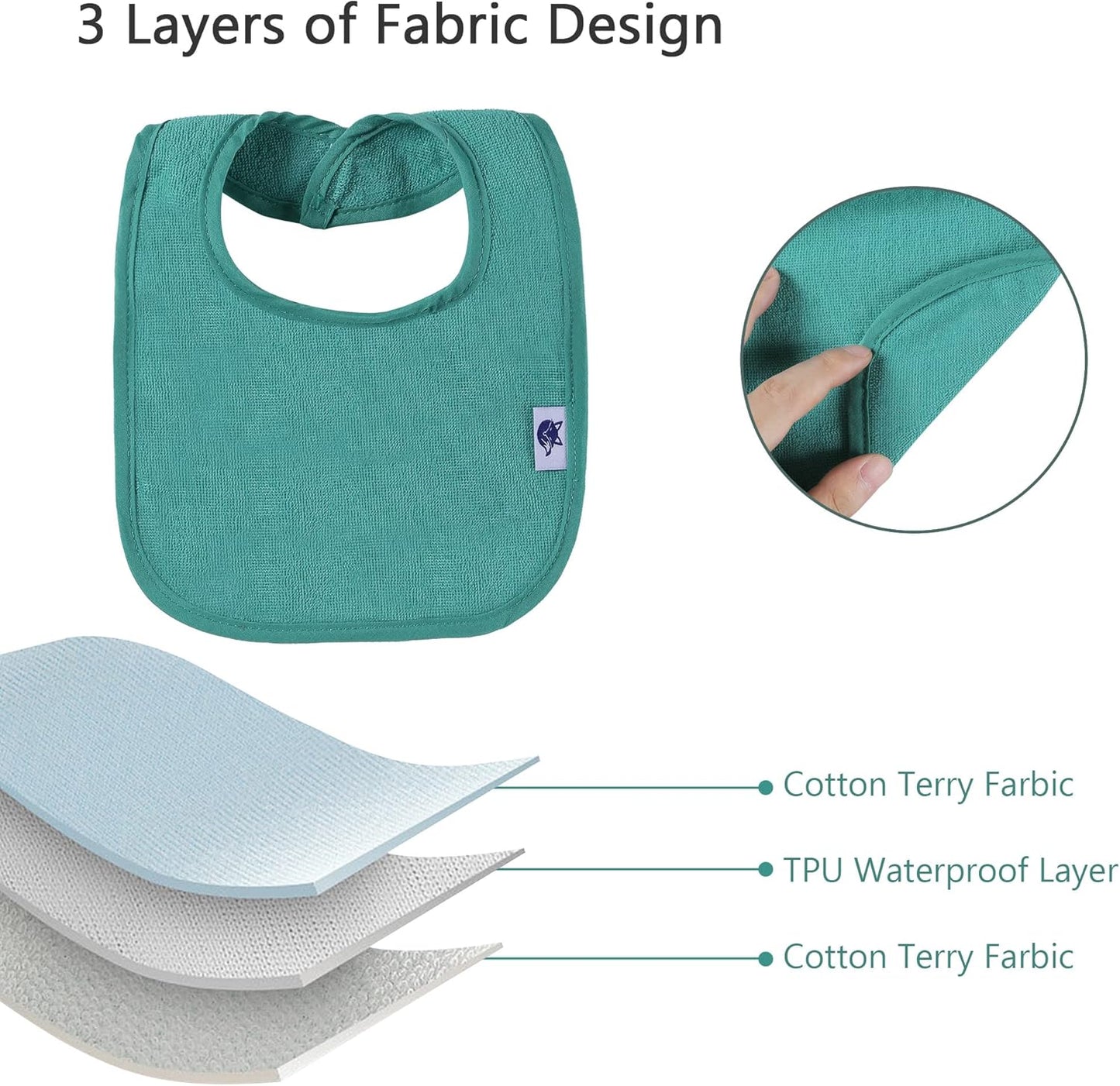 SPINFOX Waterproof Baby Bibs for Girls, Boy, Unisex Drool Bib Cotton Solid Knit Infant Feeding Bibs