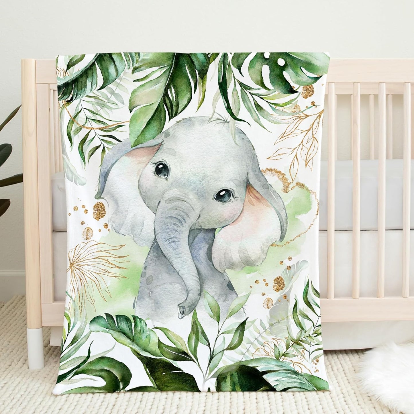 UNIQUE Safari Ultra Soft Fleece Baby Blanket 30x40in, Cute Elephant Baby Blanket, Gender Neutral