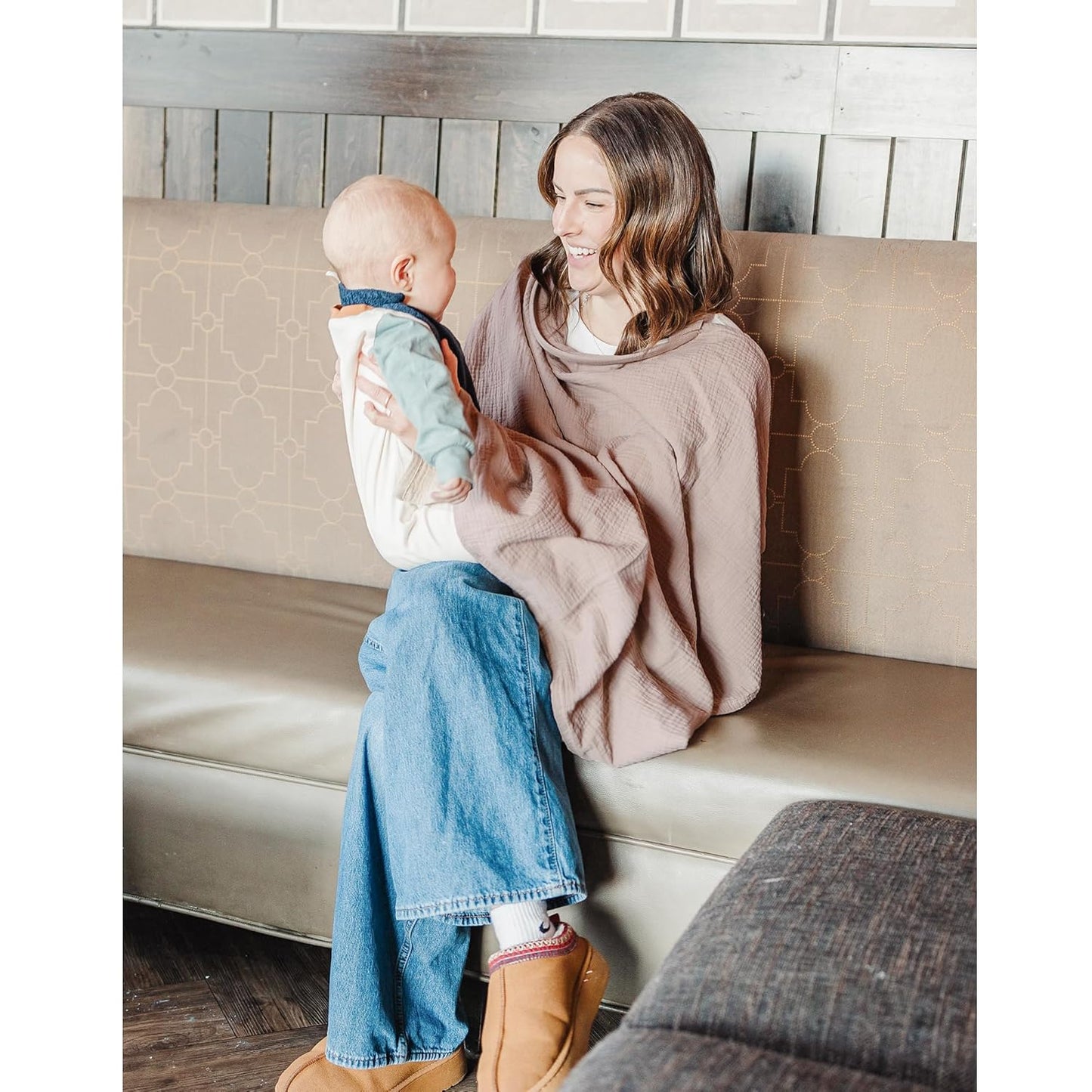 Konssy 2-Pack Muslin Nursing Cover Up for Breastfeeding Moms with Rigid Hoop, 100% Cotton, Lightweight & Breathable Breastfeeding Cover, Adjustable & Comfort