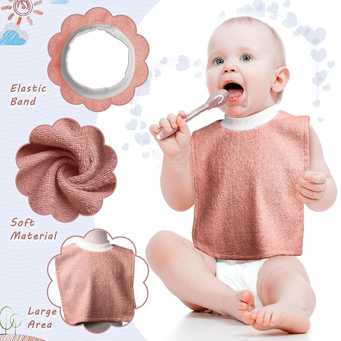 6 Pcs Pullover Baby Bibs Cotton Terry Toddler Absorbent Infant for Feeding and Drooling Towel Slip on Bib(Vivid Color)