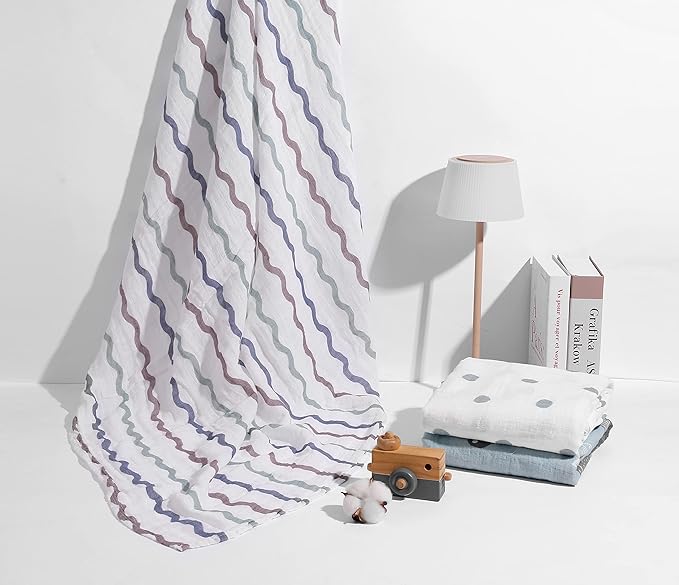 Muslin Baby Quilt 100% Cotton Newborn Blanket 47" X 47" 2 Layers Muslin Swaddle for Boy and Girl (Ocean Series)