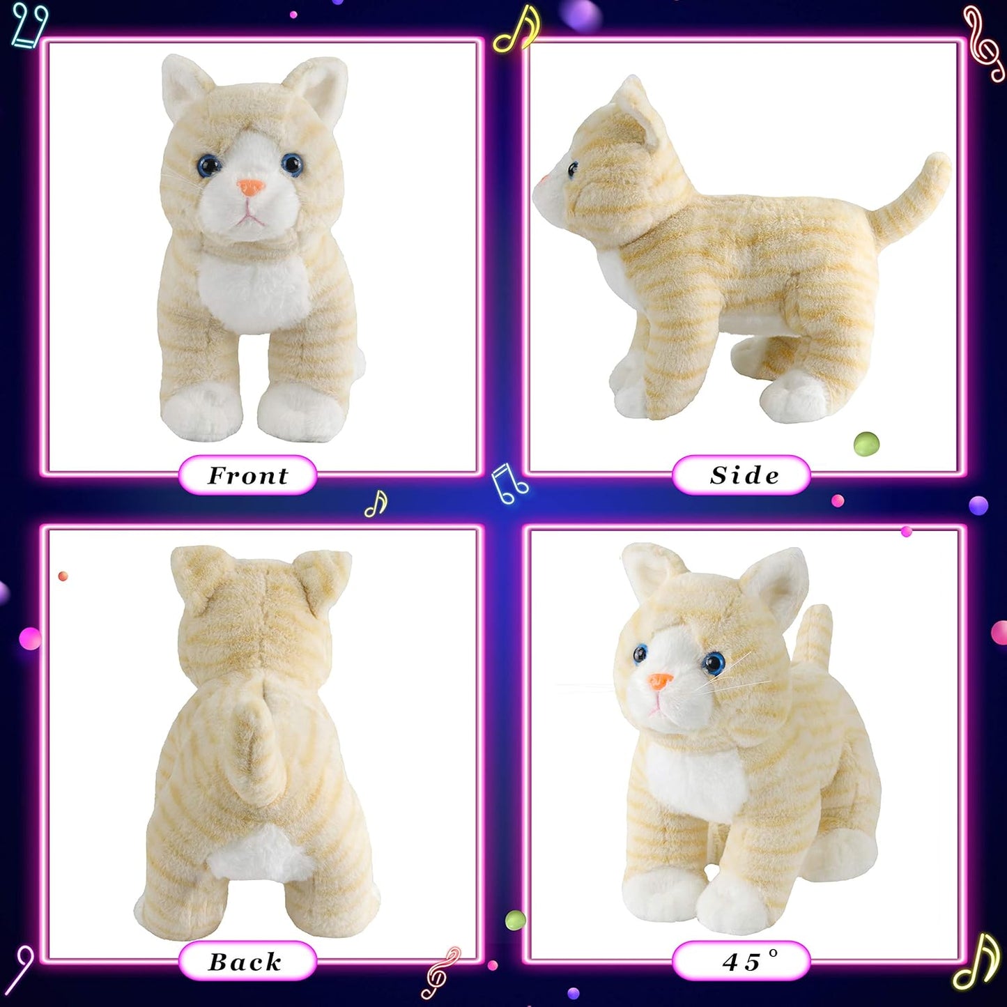 Glow Guards 14'' Light up Kitty Stuffed Animal Soft Realistic Cat Plush Toy with LED Night Lights Glow Birthday Children's Day Gifts for Toddler Kids