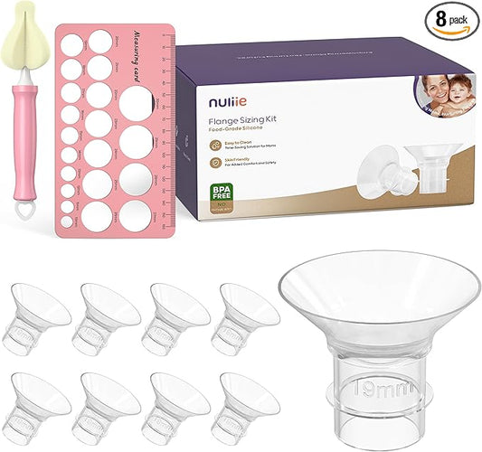 Nuliie 8PCS Silicone Flanges Insert Replacement Kit, Flange Sizing Kit 19mm for 24mm Flange/Shield Breast Pumps, Pumping Essential Kit for Moms