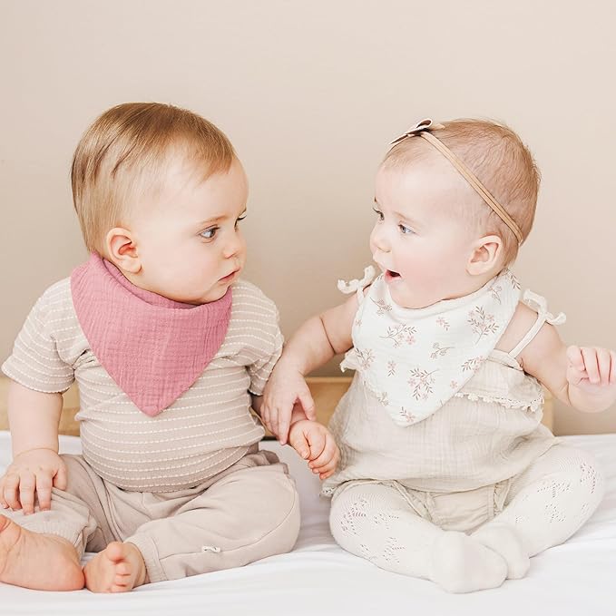 Konssy Muslin Baby Bibs 10 Pack Baby Bandana Drool Bibs 100% Cotton for Unisex Boys and Girls, Soft Absorbent Set for Teething and Drooling