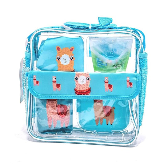 Refresh-a-Baby Feeding Essentials Kit for Feeding on The go Includes: Universal Bottle Top Adaptor Resealable Container Silicone Bib Clear Travel Bag & More (Llama Love)