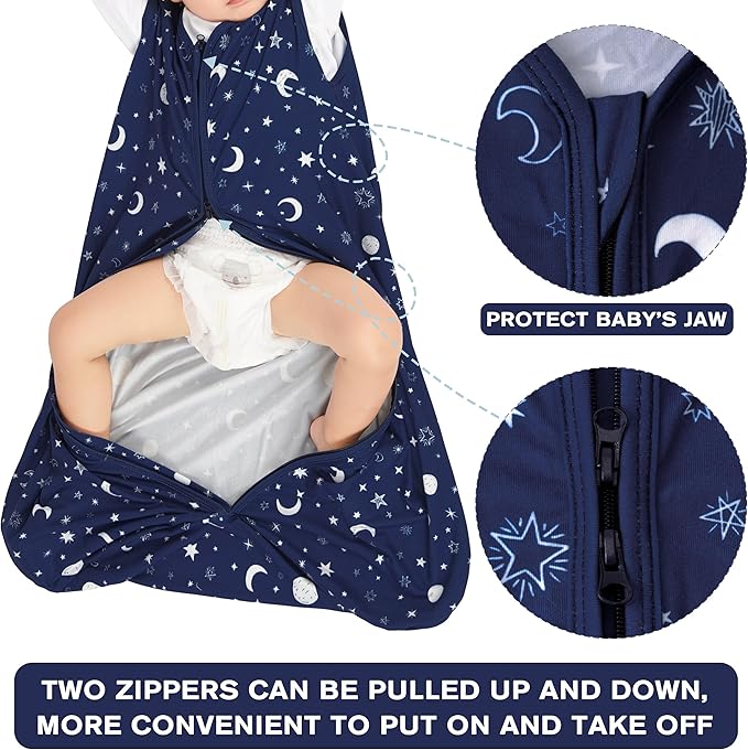 3 Pack Baby Sleep Sack 18-24 Months 100% Rayon Cotton Baby Sleeping Bag 2-Way Zipper Toddler Wearable Blankets Comfy Stretchy Lightweight TOG 0.3 （Purple&Clouds&Starry Sky）