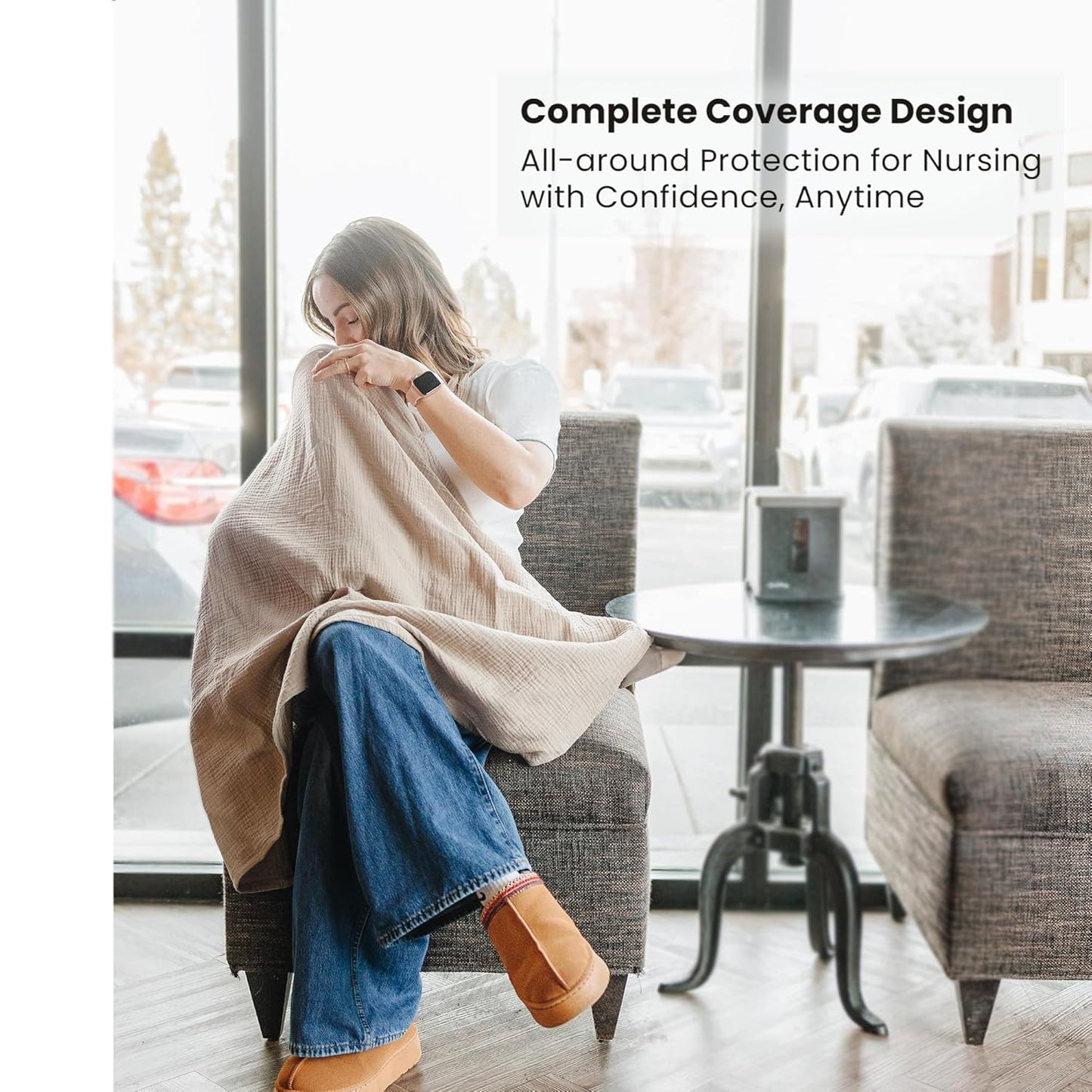 Konssy 2-Pack Muslin Nursing Cover Up for Breastfeeding Moms with Rigid Hoop, 100% Cotton, Lightweight & Breathable Breastfeeding Cover, Adjustable & Comfort