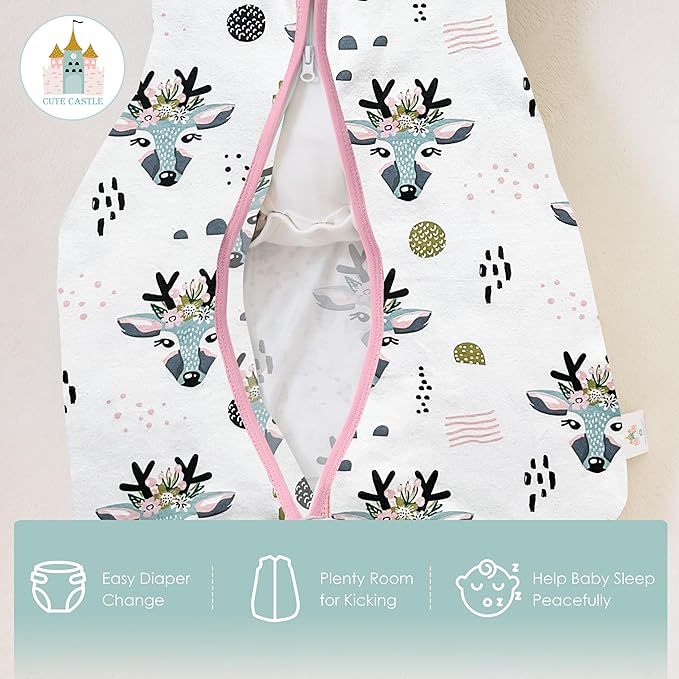 Cute Castle Baby Sleep Sack 12-18 Months - Lightweight 100% Cotton 2-Way Zipper TOG 0.5 Infant Wearable Blanket, Newborn Essentials Toddler Sleep Clothes (3 Pack Pink)
