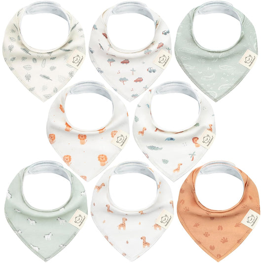 8-Pack Organic Baby Bandana Bibs for Boys, Girls - Super Absorbent Triangle Baby Bibs for Drooling and Teething Infant, 100% Cotton Extra Soft for Newborn, Infant 0-36 Months (Wilderness)
