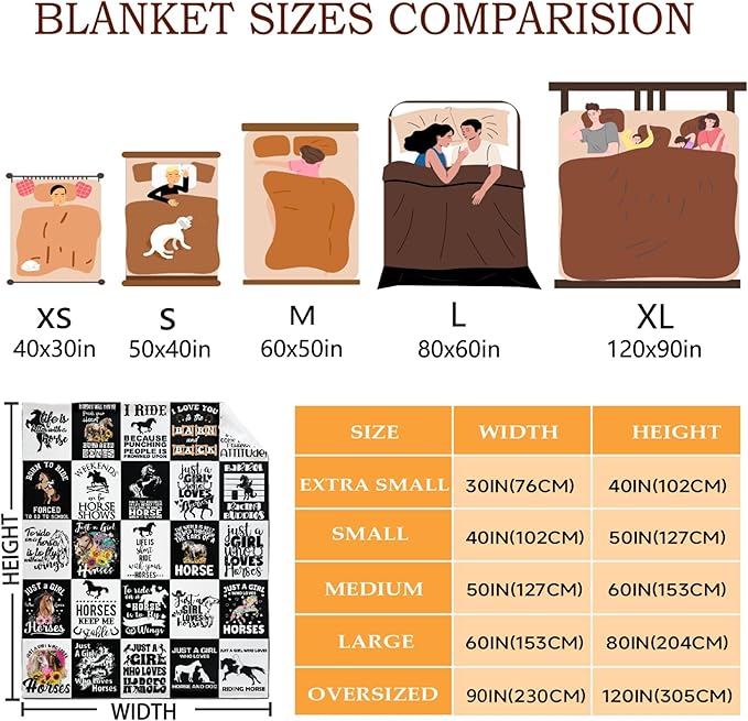 Horse Blanket for Baby Girls Black White Throw Blanket for Boys, Lightweight Animals Soft Flannel Blankets for Kids Gifts, 30x40 Inches