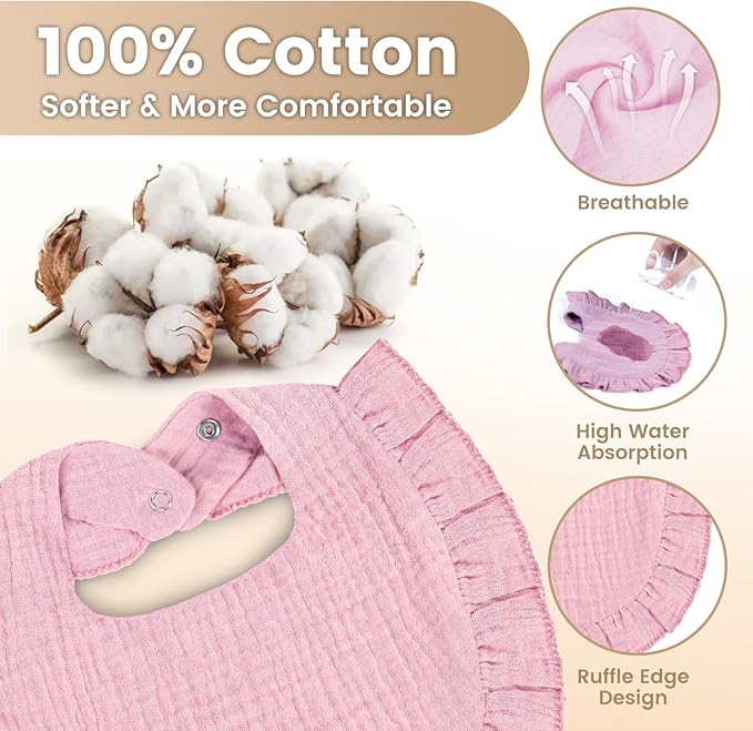 Oiomniv Muslin Baby Bibs, 6-Pack Bandana Drool Bibs Soft Cotton Adjustable Unisex Newborn, Toddler for Drooling Teething