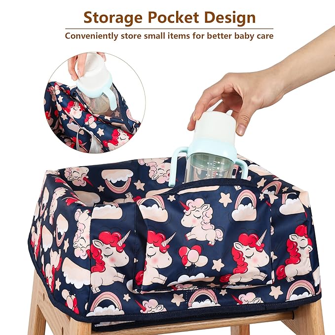 High Chair Cover for Baby Restaurant: Sprouterie Baby High Chair Covers for Restaurant Highchair with Safety Harness Stain and Slip Resistant Waterproof Portable for Outdoor Indoor Eating Unicorn