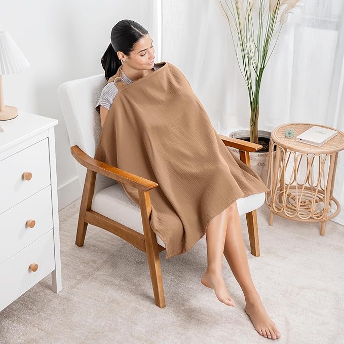 Comfy Cubs Muslin Nursing Cover, Pack of 1, 100% Muslin Breastfeeding Cover - Soft & Breathable Baby Nursing Scarf with Adjustable Neck Strap - Portable, Lightweight & Privacy Coverage - Cedar