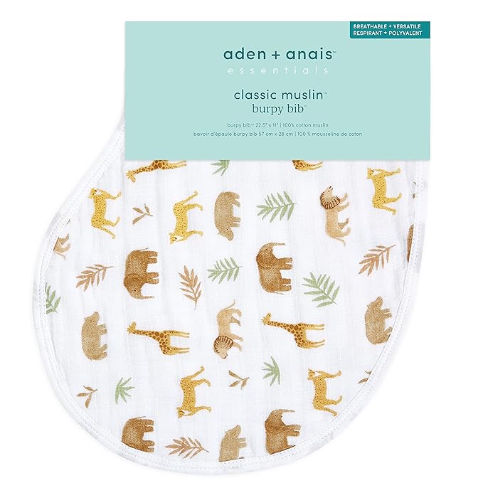 aden + anais Essentials Burpy Bib, 100% Cotton Muslin, Soft Absorbent 4 Layers, Multi-Use Burp Cloth and Bib, 22.5" X 11", Single, Tanzania
