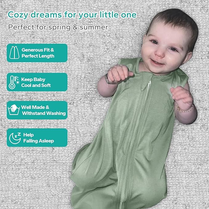 Rayon Made from Bamboo Sleep Sacks 0.5 TOG summer Wearable Blanket Baby 6-12 Months, Green & Grey