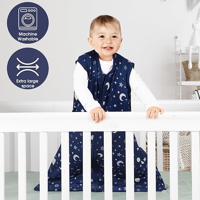 3 Pack Baby Sleep Sack 0-6 Months 100% Rayon Cotton Baby Sleeping Bag 2-Way Zipper Toddler Wearable Blankets Comfy Stretchy Lightweight TOG 0.3 （Purple&Clouds&Starry Sky）