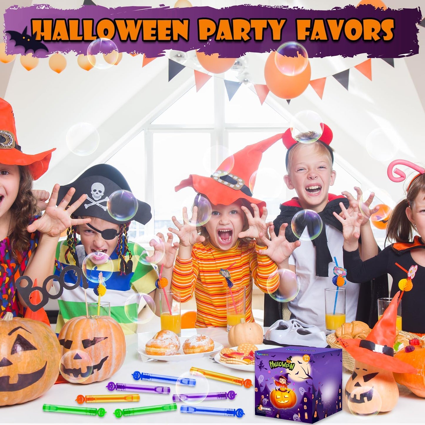 Halloween Toys Gifts Bulk for Kids 64 Pack,Halloween Mini Bubble Wands Party Favors for Toddlers,Boo Basket Pinata Goodie Bag Stuffers Fillers,Bulk Birthday Supplies Classroom Prizes Treat for Student