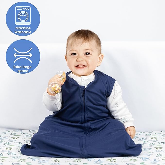 Baby Sleep Sack 12-18 Months Baby Wearable Blanket 100% Rayon Cotton 2-Way Zipper Toddler Sleeping Sack，Comfy Soft Lightweight TOG 0.3(Cyan)