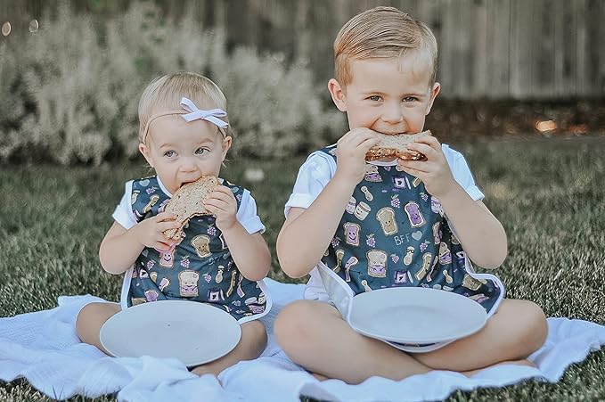 BapronBaby PBJ Pals Bapron - No Neck Tie Safer Bib for Baby & Toddler - Soft Waterproof Stain Resistant - Machine Washable - Sz Baby/Toddler 6m-3T