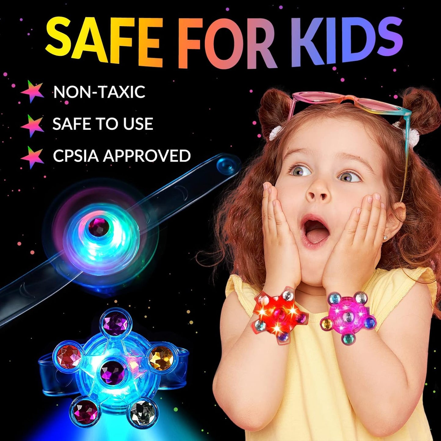 14 Pack LED Light Up Fidget Spinner Bracelets Party Favors for Kids 4-8 8-12, Glow in The Dark Party Supplies, Back to School Gift for Students, Return Gifts for Kids Birthday Halloween Classroom