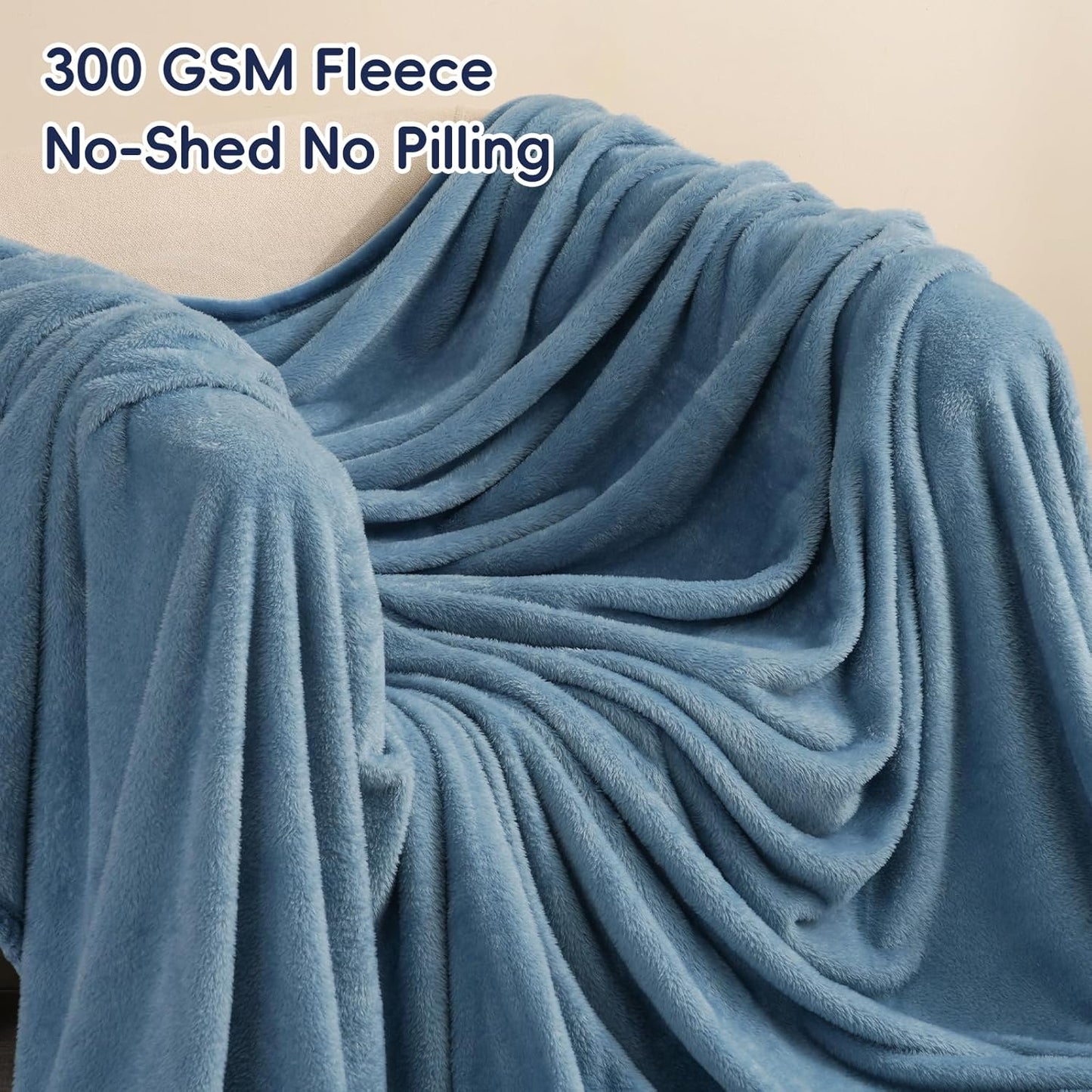 PHF Ultra Soft Fleece Blanket King Size, No Shed No Pilling Luxury Plush Cozy 300GSM Lightweight Blanket for Bed, Couch, Chair, Sofa Suitable for All Season, 108" x 90", Captain's Blue