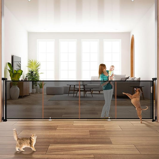 160" Retractable Baby Gates, 42" Extra Tall Upgraded Baby Gate with Reinforced Strip Design, Prevent from Crawling Underneath, Extra Wide Dog Gate Baby Gates for Stairs Doorways Indoor Outdoor