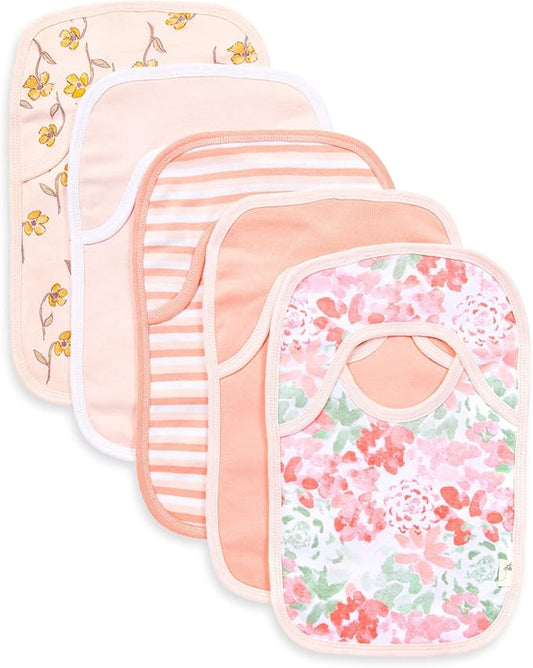 Burt's Bees Baby unisex baby Bibs, Lap-shoulder Drool Cloths, 100% Organic Cotton With Absorbent Terry Towel Backing Bibs, Tossed Succulents, 5-Pack US