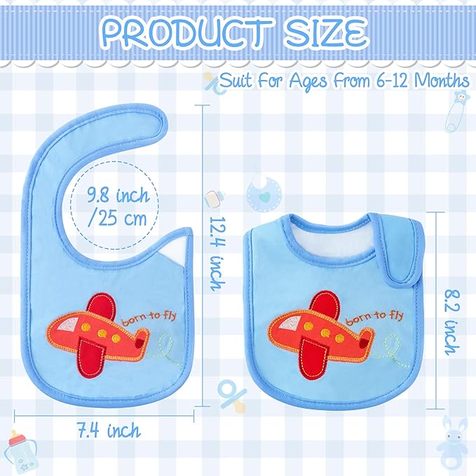 7Pcs Cotton Waterproof Baby Bibs Hook Loop Closure Newborn Bib Keepsake Baby Gift for Drooling Feeding Eating