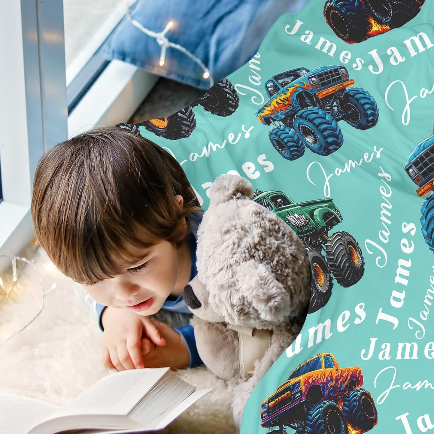 Ship Next Day, Personalized Truck Blanket - Printed in USA, Custom Name Blankets for Kids with Big Off Road Auto Vehicle Graphic, Home Bedding Decor, Fun Birthday Gift for Boys&Girls Women Man