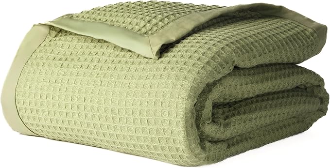 Salt Earth GOTS Certified 100% Organic Cotton Throw Blanket, 55" X 60" Blankets & Throws for Bed, Throw Blanket for Couch,Modern & Cozy Blanket, All Seasons, Waffle Blanket, Soft Blanket (Mosstone)