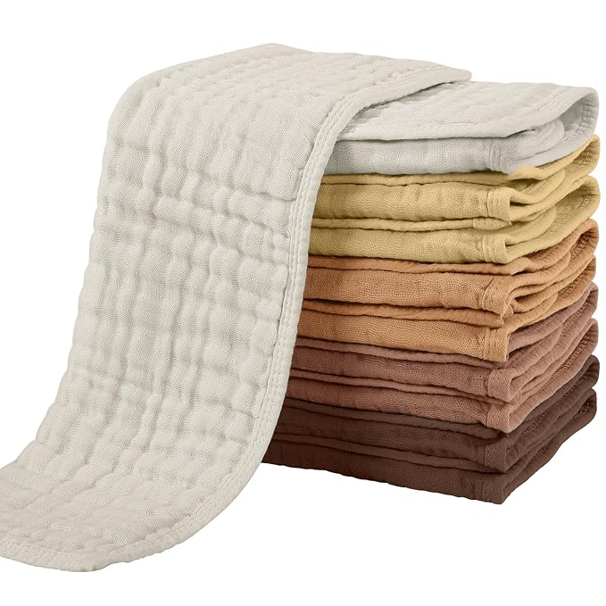Yoofoss Muslin Burp Cloths for Baby 10 Pack 100% Organic Cotton Baby Washcloths for Boys Girls Large 20''X10'' Super Soft and Absorbent Gradient Brown