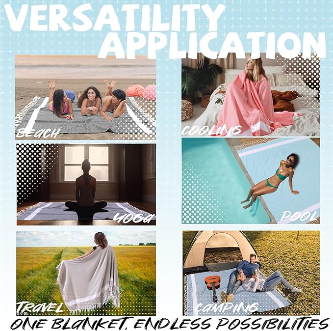 Oversized Camping Blanket Throw Blanket Turkish Beach Towel Picnic Car Essentials Lightweight Compact Roadtrip Gadgets Motorhome Rv Accessories Glamping Tent Gear Must Haves Hiker Equipment Supplies