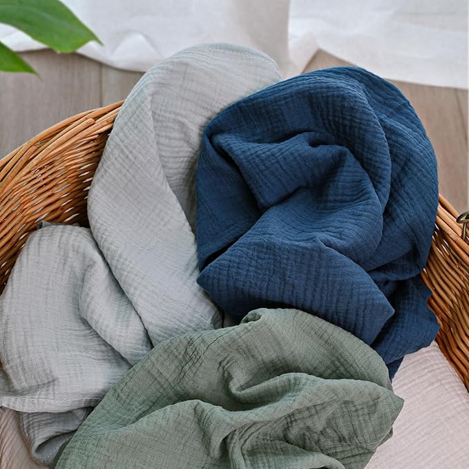 Muslin Receiving Blankets, Neutral Blanket Swaddling for Newborn Boys and Girls, 5 Pack Breathable and Skin-Friendly Swaddle Wrap for Infant Baby (Graceful Colors)