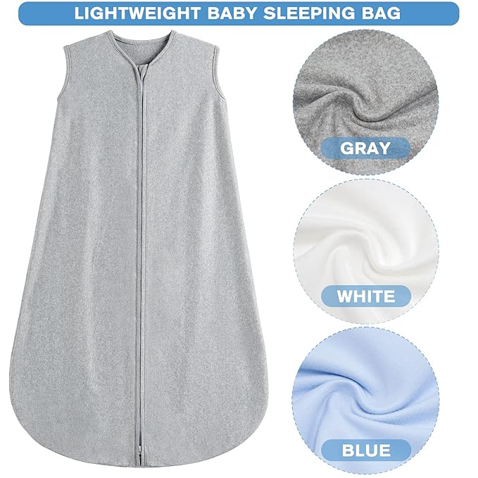 3 Pack Baby Sleep Sack 12-18 Months 100% Rayon Cotton Baby Sleeping Bag 2-Way Zipper Toddler Wearable Blankets Comfy Stretchy Thin Sleep Sacks TOG 0.3