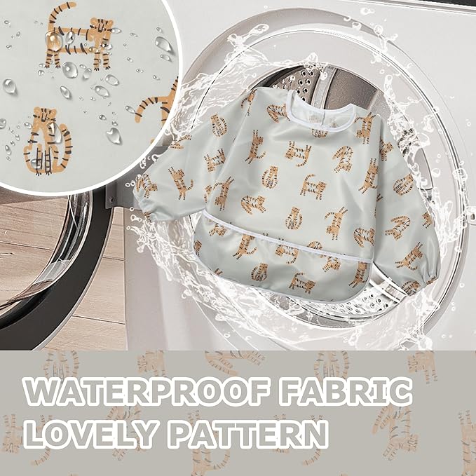 Little Dimsum Baby Bib with Pocket Waterproof Toddler Bibs Infant Feeding Bibs for Boys and Girls, Pack of 2 Colors