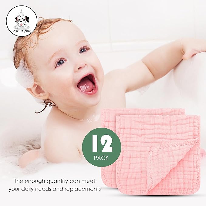 Muslin Burp Cloths 100% Cotton Large 20''x10'' Extra Soft and Absorbent Baby Wash Cloths Spit Up Rags - Baby Burping Cloth for Boys Girls Items(12 Pack Pink)