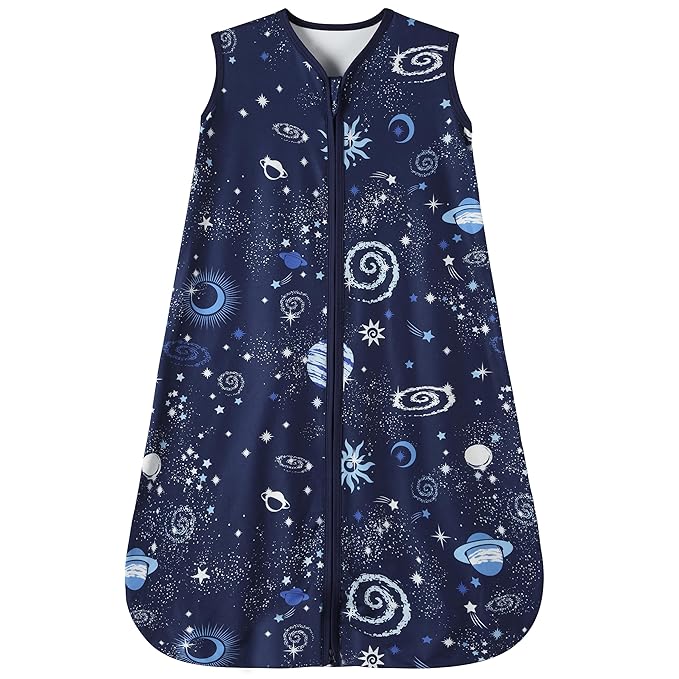 Baby Sleep Sack 18-24 Months Baby Wearable Blanket 100% Rayon Cotton 2-Way Zipper Toddler Sleeping Sack，Comfy Soft Lightweight TOG 0.3（Galaxies）