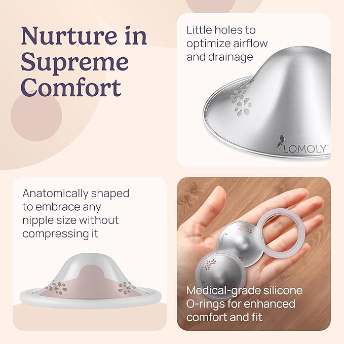 Silver Nipple Covers Breastfeeding: Pure 999 Silver Nipple Shield | Silver Nursing Cups w/Breast Shields, Hands-Free Breast Pump (Silver, L - 1.8x0.6)
