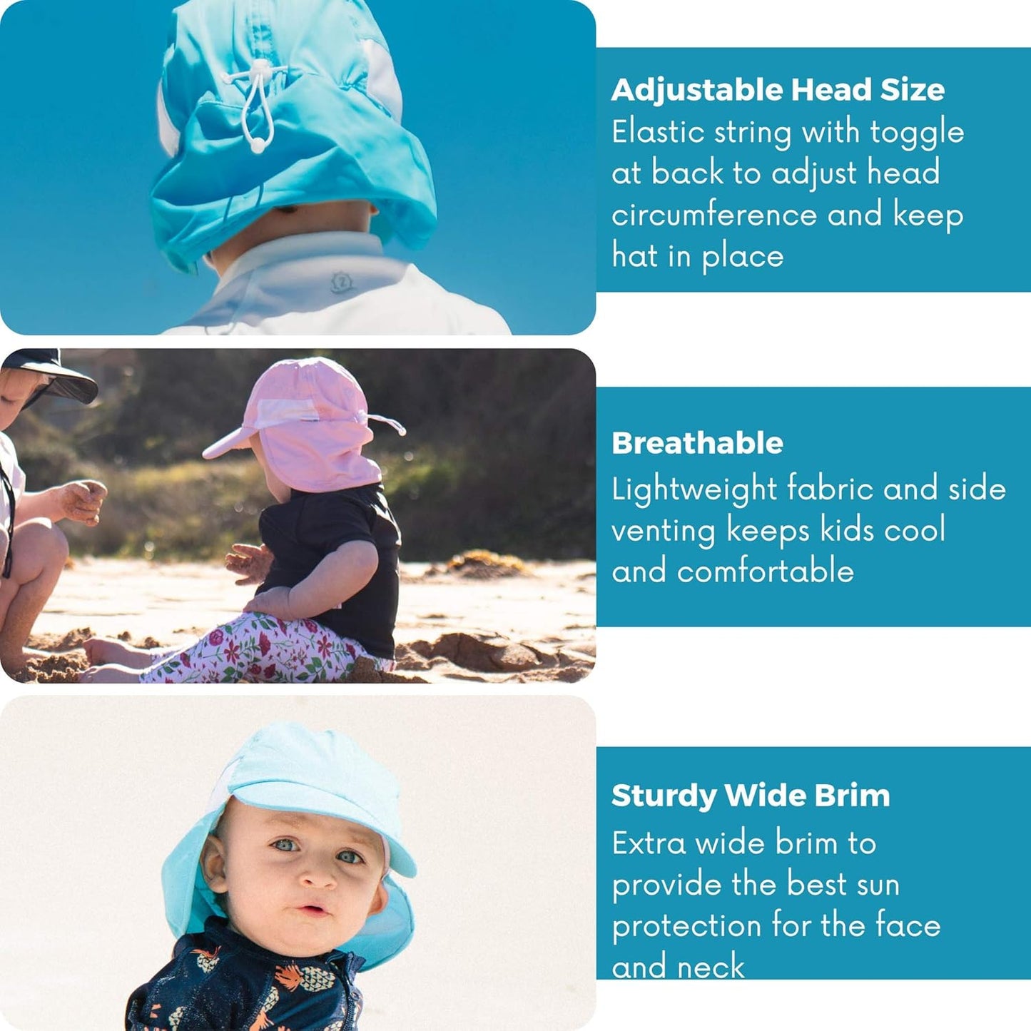 SwimZip Sun Hat with Neck Flap | UPF 50+ Protection for Baby, Toddler, and Kids