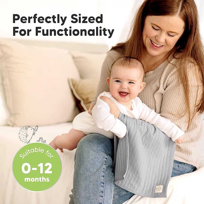 KeaBabies Organic Cotton Burp Cloths Baby Girl, Boy - 6-Pack Large Burping Clothes for Babies, Spit Up Rags, Super Soft & Absorbent Newborn Wash Towels, Gender Neutral, Non-Shrink (Stria, Granite)