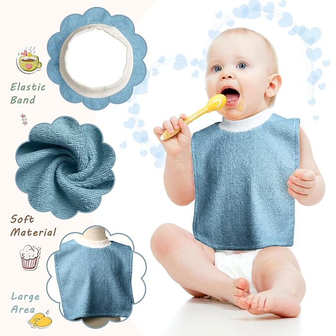 6 Pcs Pullover Baby Bibs Cotton Terry Toddler Absorbent Infant for Feeding and Drooling Towel Slip on Bib(Bright Color)